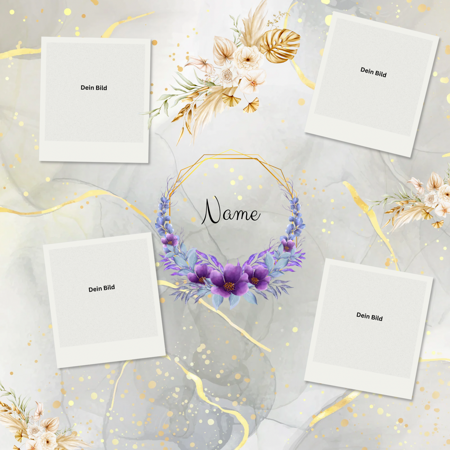 Thermobecher "personalisiert mit Namen in gold+grau mit Bildern"